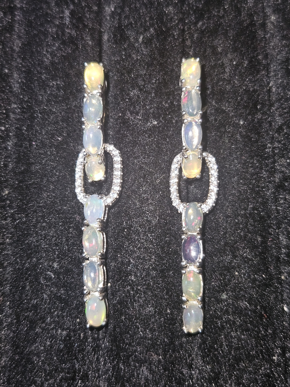 925S 2 In 1 Ethopian Fire Opal and Clear Quartz Drop Earrings